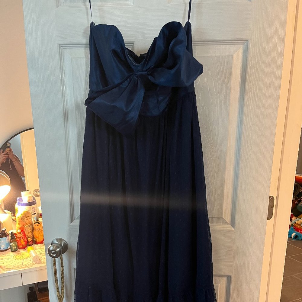 Anthropologie Navy Bow Front Dress